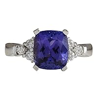 3.49 Carat Natural Blue Tanzanite and Diamond (F-G Color, VS1-VS2 Clarity) 14K White Gold Solitaire Engagement Ring for Women Exclusively Handcrafted in USA
