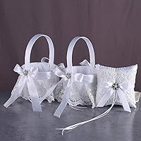 2 Pcs Flower Girl Basket and Ring Bearer Pillows Set Wedding Basket Flower Girl Baskets for Weddings