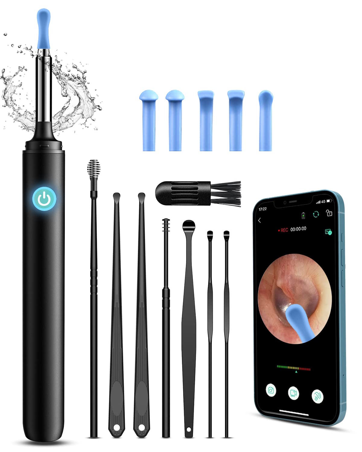 Ear Wax Removal kit, Ear Cleaner with Camera and Light,Earwax Remover Kit with 1080P Wi-Fi 8 Pcs Waterproof wush Ear Cleaner kit with 6 LED Lights for Android Phones