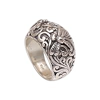 NOVICA Artisan Handmade .925 Sterling Silver Domed Ring Dragonfly Motif Cocktail Indonesia Animal Themed 'Vine Palace'