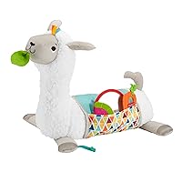Fisher-Price Baby Toy Grow-with-Me Tummy Time Llama Plush with Rattle, Mirror & Teether for Sensory Play