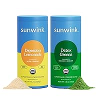 Sunwink Digestion Lemonade (20 Servings) and Detox Greens (20 Servings) Superfood Powder Mix Bundle - Organic Superfood Powder for Gut Health, Digestion Support, & Daily Wellness - Pack of 2