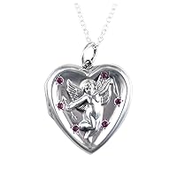 Large Sterling Silver and Ruby Cupid Locket Necklace