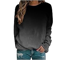Wirziis Fashion Crewneck Sweatshirt for Women, Fall Long Sleeve Casual Loose Fit Comfy Soft Ombre Color Pullover Blouses Tops
