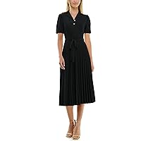 Sharagano Women's Monaco Stretch Ity Dress with Pleated Skirt and Collared Neck