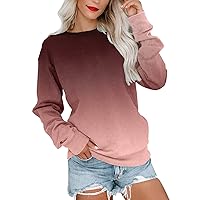 Womens Sweatshirts Crewneck Loose Fitting Tops Long Sleeve Color Block Casual Lightweight Shirts Pullover Blouses