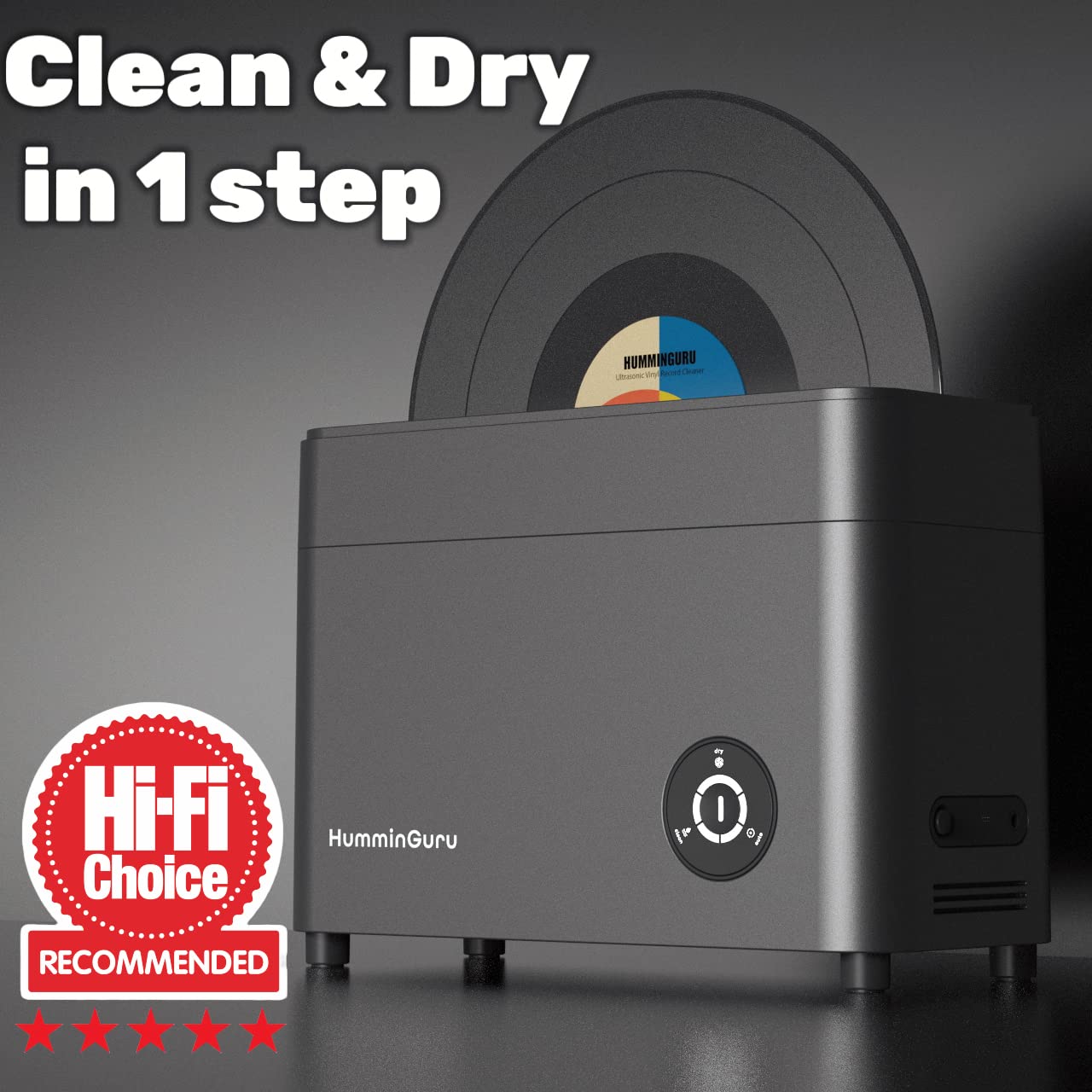 HumminGuru Ultrasonic Vinyl Record Cleaner- 40kHz Ultrasonic Vinyl Record Cleaning Machine with Auto Drying, Vinyl Record Cleaner Kit with Filters, 1Y Warranty (HG01 with 7''&10'' Record Adapters)