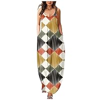 Women's Casual Solid Color Spaghetti Strap Maxi Dress with Pockets Floor Length Plus Size Sundresses