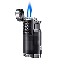 LcFun Butane Lighter 1 Pack Triple Jet Flame Torch Lighters Butane Refillable Gas Lighter Adjustable Windproof Pocket Lighter with Gift Box for Men and Women-Butane Not Included (1 Pack Black)