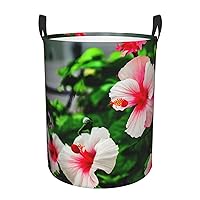 Hibiscus Flowers Round waterproof laundry basket,foldable storage basket,laundry Hampers with handle,suitable toy storage
