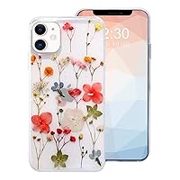 Omorro for iPhone 11 Flower Girly Case, Girls Floral Design Pressed Dry Real Flowers Slim Cover Case Silicone TPU Rubber Romantic Cute Protective Clear Phone Case for Women Girls Kids Red