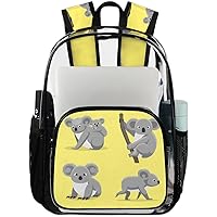 Koala Bear on Tree Yellow（06） Clear Backpack Heavy Duty Transparent Bookbag for Women Men See Through PVC Backpack for Security, Work, Sports, Stadium