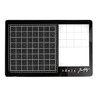 Tim Holtz Travel Glass Cutting Mat - Portable Work Surface with 8x8 Measuring Grid and Palette for Mixed Media - Art Supplies with Carry Case
