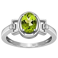 Natural Green Peridot 7X5 Oval Cut 925 Sterling Silver Stackable Ring