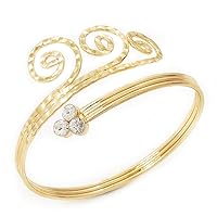 Gold Tone Textured Crystal 'Twirly' Upper Arm Bracelet Armlet - 28cm Long - Adjustable