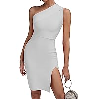 whoinshop Women's One Shoulder Bandage Dress Split Elegant Mini Bodycon Cocktail Party Dress