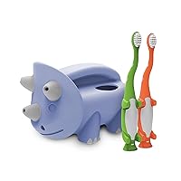 Dr. Brown's Baby and Toddler Toothbrush, Green and Orange Dinosaur 2-Pack, 1-4 Years, and CleanUp Pour & Roar Watering Can, Baby Bath Essentials Kids Toy, 6+ Months BPA Free, Certified Plastic Neutral