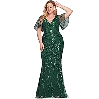 Ever-Pretty Women's V-Neck Sparkly Embroidery Formal Dresses Plus Size Sequin Mother of The Bride Dresses 0692-PZUSA