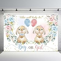 MEHOFOND Bunny Gender Reveal Backdrop Boy Or Girl What Will Our Little Bunny Be Banner Spring Easter Rabbit Floral Kids Party Decoration Supplies Photography Background Photobooth Props 10x7ft
