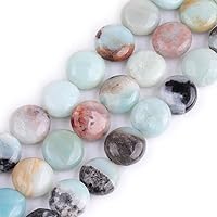 JOE FOREMAN 14mm Natural Mixed Color Amazonite Coin Button Chakras Stone Semi Precious Gemstone Beads for Jewelry Making Strand 15 inch
