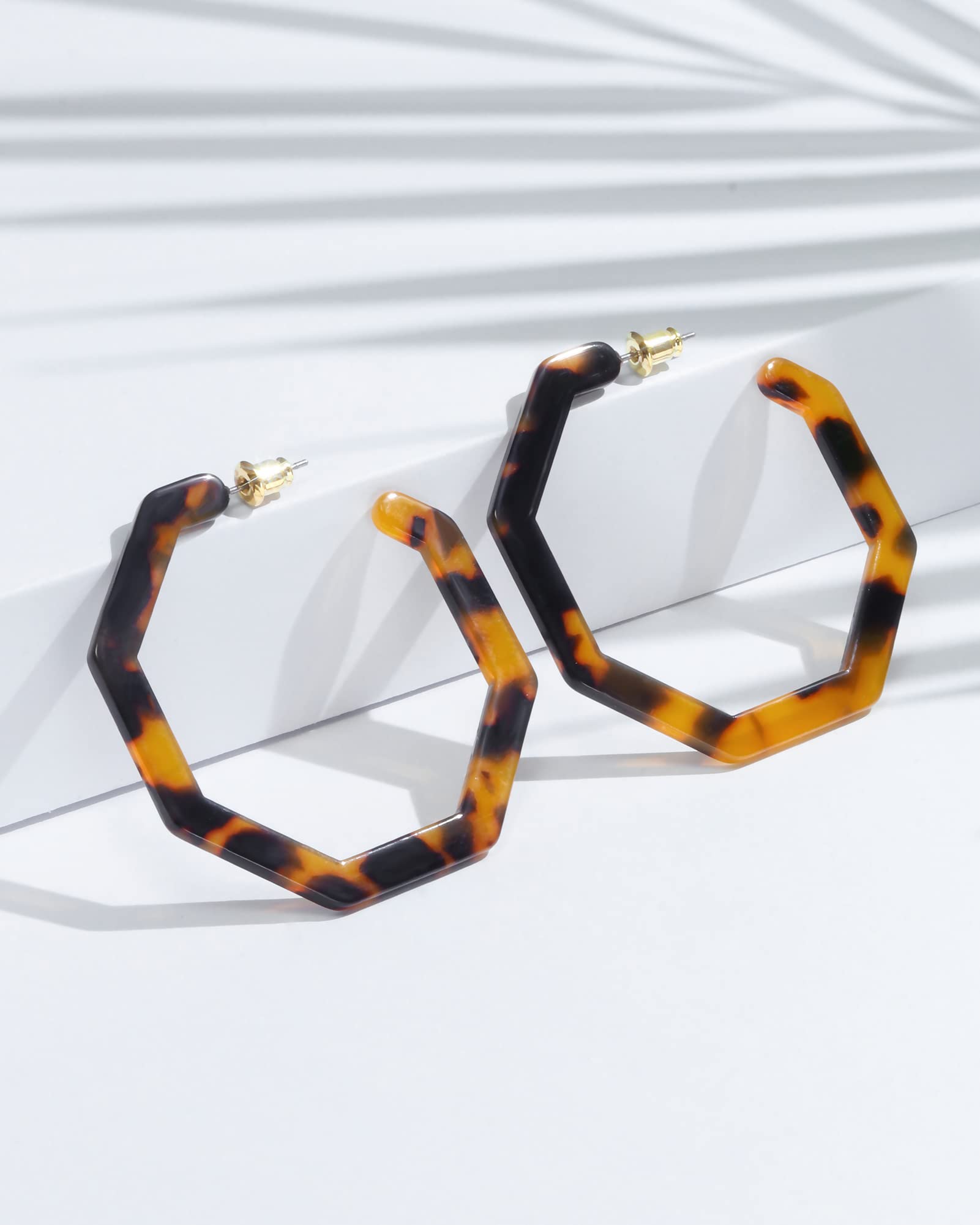 wowshow Acrylic Resin Hoop Earrings for Women Statement Fashion Geometric Octagon Earrings