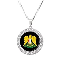Coat of Arms of Syria Funny Necklace Alloy Diamond Circle Pendant Jewelry Gold Silver for Men Women