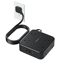Surge Protector Flat Plug Power Strip, Black Extension Cord, 8 AC Outlets, 3 USB Charger(1 USB C Port) 3 Side Outlet Extender, 5 Ft, 900 Joules Protection, Office Supplies, Dorm Room Essentials