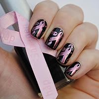 Pink Ribbon Press on Nails Coffin Short Breast Cancer Awareness Fake Nails Breast Cancer Awareness Pink Ribbon Designer Acrylic Nails Pink Ribbon Full Cover False Nails Stick on Nails for Women Girls