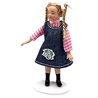 Melody Jane Dolls Houses Dollhouse Little Girl Blonde in Denim Dress Modern Figure Porcelain People