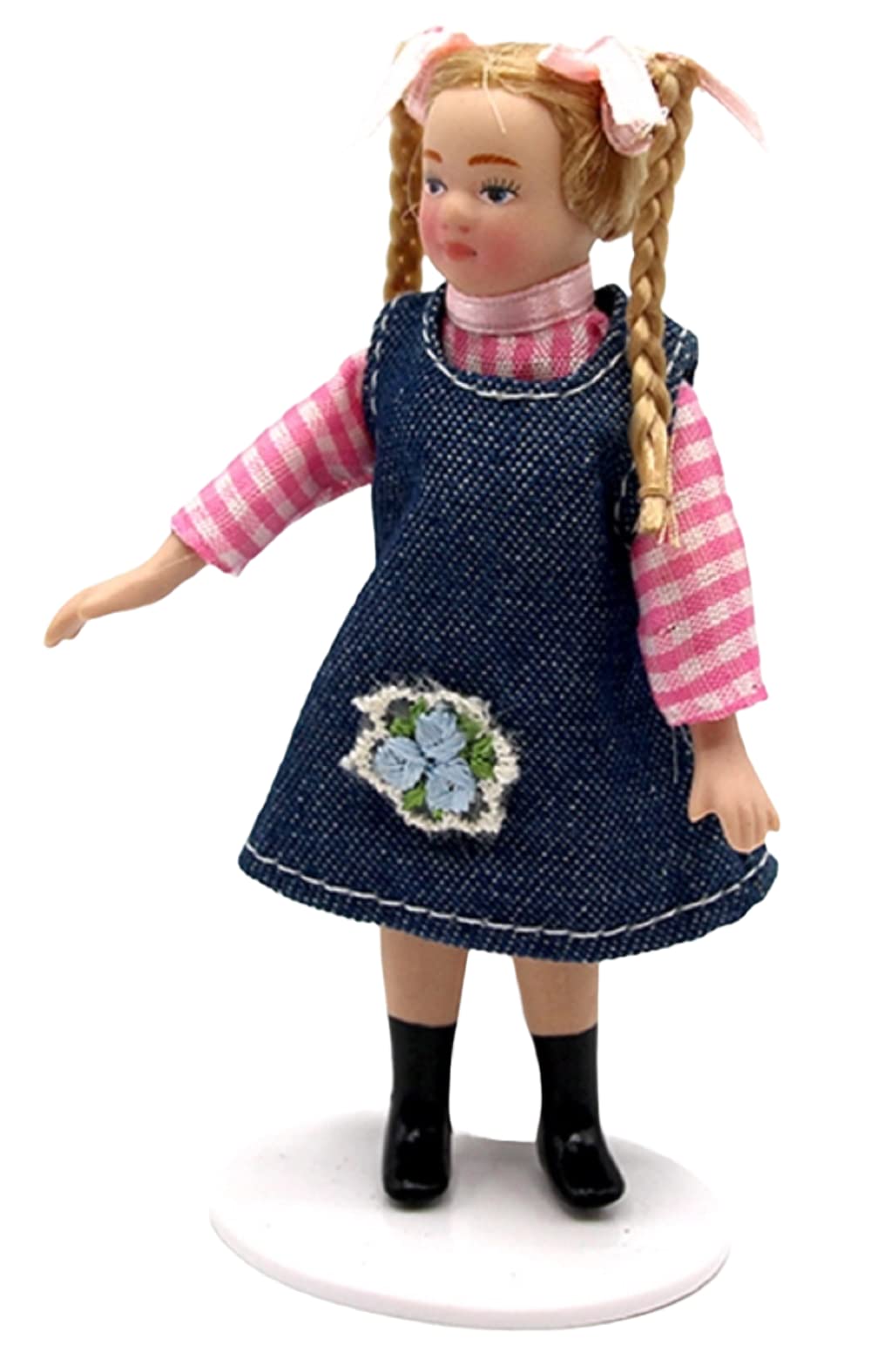Melody Jane Dollhouse Little Girl Blonde in Denim Dress Modern Figure Porcelain People
