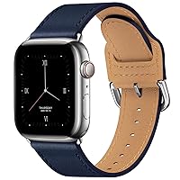 POWER PRIMACY Leather Bands Compatible with Apple Watch Band 38mm 40mm 41mm 42mm 44mm 45mm 49mm,Genuine Leather Strap Compatible for Women Men iWatch SE Ultra Series 9 8 7 6 5 4(Jewelry Blue/Silver)
