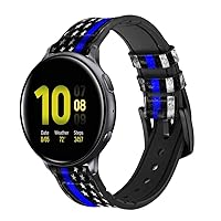 CA0632 Thin Blue Line USA Leather & Silicone Smart Watch Band Strap for Samsung Galaxy Watch Watch3, Gear S3 Models Gear S3 Frontier Gear S3 Classic Size (22mm)