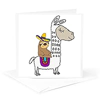 3dRose Greeting Card Funny Cute Sloth with Sombrero Riding White Llama Cartoon, 6 x 6