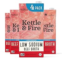 Low Sodium Beef Broth - Pack of 4 - Organic Cooking Stock, Real Bones Not Powder,Grass Fed, Protein, Keto, Paleo, GF, Whole 30 Diet Friendly, Natural Soup Base, 32 oz Liquid Cases