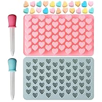 Small Love Heart Shaped Silicone Candy Molds Set Non-stick Decorative Cake Molds for Chocolate, Gummies, Ice, Sugar Cubes, Soap and Treats (Blue and Pink)