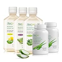 AloeCure Organic Aloe Vera Digestion Set - 5 Pack - Grape, Natural, Lemon Flavor Juice, 2pcsxAloe Vera Capsules 60caps