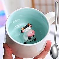 3D Mug, Cow Figurine Tea Cup, Father’s Day, Mother’s Day Gifts, Funny Animal Inside Milk Cup with Spoon, 12oz…