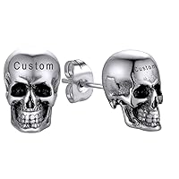 ChainsHouse Gothic Skull Hoop Earrings for Men, Surgical Stainless Steel Huggie/Stud Skeleton Earrings Retro Punk Jewelry for Men Women