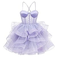 Women's Glitter Tulle Homecoming Dresses Short for Teens Sweetheart A Line Tiered Princess Short Prom Dresses DE158