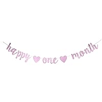 Happy One Month Banner, Baby Shower Party Decorations, Newborn Sign Banner, New Baby - Gender Reveal - Happy 30 Days Party Decorations,Pink Glitter