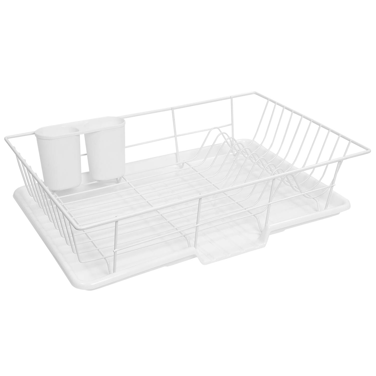 Sweet Home Collection Space-Saving 3-Piece Dish Drainer Rack Set: Efficient Kitchen Organizer for Quick Drying and Storage - Includes Cutlery Holder and Drainboard - Maximize Countertop Space, White