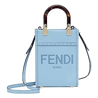 FENDI FF Mini Bag Shopper Tote Crossbody Bag Calf Leather Blue 8BS051