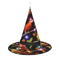 Pink Lotuses Print Halloween Cone Witch Hat with Led Light Cosplay for Wizards Hat Masquerade Halloween Party Accessories.