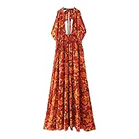 Boho Vintage Rayon Cotton Long Maxi Hippie Beachwear Ptinted Dress Backless Spaghetti Strap Beach Dresses Women