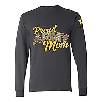 Wild Bobby U.S. Army Proud Mom Armed Forces American Sleeve Flag Mens Long Sleeve Shirt