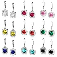 9 Pairs Silver Leverback Cubic Zirconia Drop Dangle Earrings Set for Girls Women Hypoallergenic Small Hoop Rhinestone Earrings for Women Multipack Christmas Valentine's Day Gifts for Women Girls