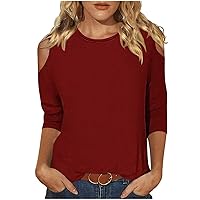 Blouses for Women Dressy Casual Dressy Crew Neck 3/4 Length Sleeve Tops Summer Solid Color Shirts Relaxed Fit Tees