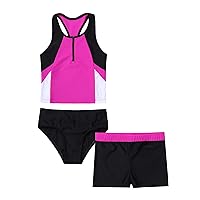 Kids Girls 3pcs Tankini Set Summer Beachwear Sun Protection Swimsuit Bathing Suit