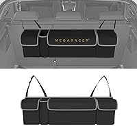 Mega Racer Black Trunk Organizer - 600D Polyester & Oxford Cloth Material, 4 Large Storage Pockets, 2 Adjustable Rear Clips, Storage Accessories For SUV Wagon Hatchback MPV, Waterproof, 1 Piece