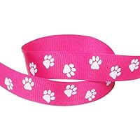 Q-YO Paw Prints Ribbon for Crafts-High School Spirit Grosgrain Ribbon for Breast Cancer Awareness Products, Gift Wrapping, Cheer Bows, Pony Streamers (5yd 7/8